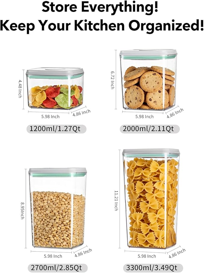 Airtight Food Storage Container with One-Touch Lid, 12-Piece Set (1.3, 2.1, 2.9, 3.6 QT* 3) Stackable Durable BPA-Free for Baking Supplies, Pasta & Systematic Bulk Organization