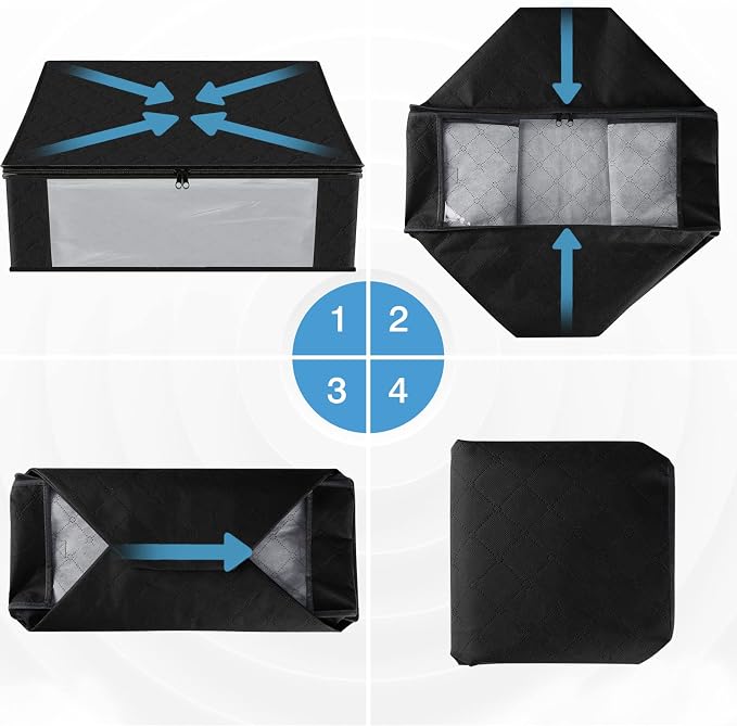 HomeHacks 10-Pack Clothes Organizer Storage Bags, 35L Storage Bins, Black | Foldable Storage Box Container with Zippers, Clear Window, Reinforced Handles for Closet, Dorm, Pillows, Bedding, Sweater