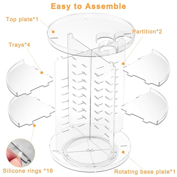 Rotating Makeup Organizer, DIY 8 Adjustable Layers Spinning Skincare Storage, Cosmetic Display Case with Brush Holder and Perfume Tray, Multi-Function Vanity Bathroom Countertop Organizer Clear