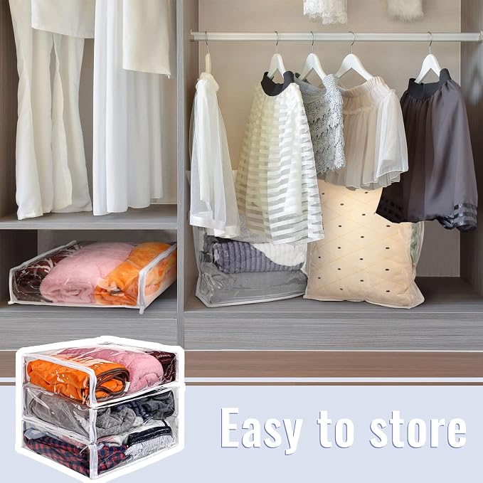 6 Packs Clear Zippered Storage Bags 16 x 14 x 4 Inch Sweater Moth Bags Vinyl Plastic Storage for Blankets Clothes Bed Sheet Organizer with Zipper for Closet Linen Sweater Clothes Comforters Pillow