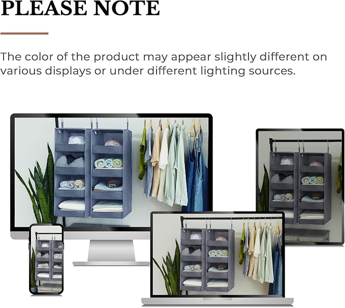 GRANNY SAYS 4-Shelf Hanging Organizer, Closet Hanging Shelves, Closet Hanging Storage Organizers, Organization for Bedroom, Living Room, Baby Nursery, Camper Accessories, Gray, 2-Pack