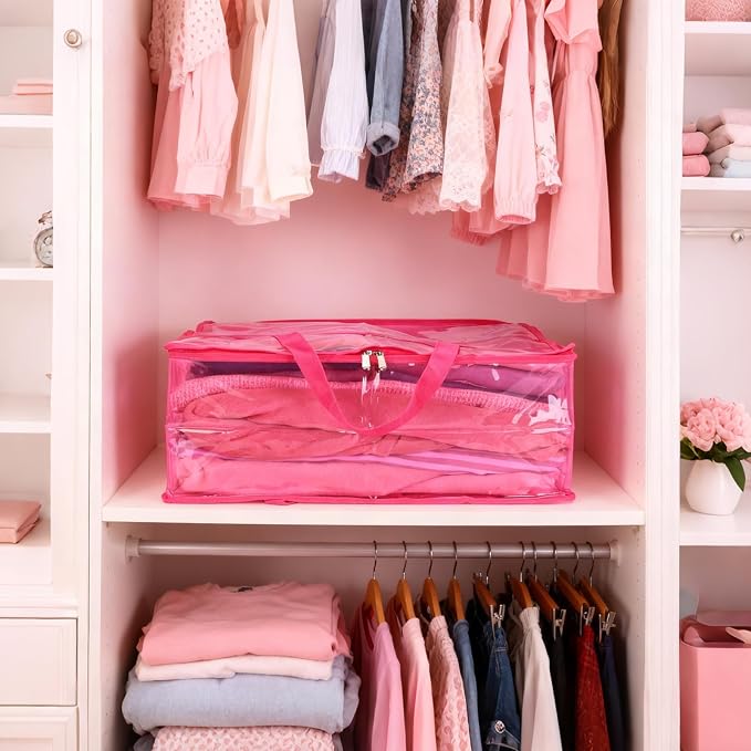 Blanket Storage Bags 4 Pack 60L Clothes Comforter Bedding Container Pink