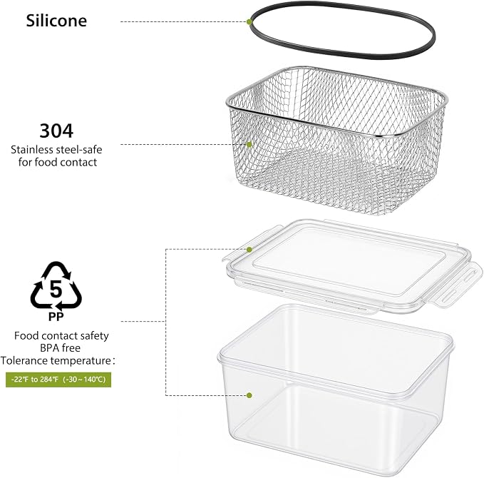 3 PCS Large Fruit storage Containers for Fridge Food Storage Containers | with Stainless Steel Colander Leakproof Dishwasher Microwave safe Produce Containers Keep Fruits Vegetable Berry Fresh longer