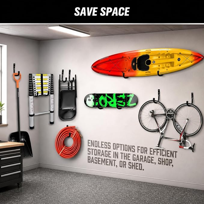 24-piece Heavy Duty Garage Storage Hooks, Bike Hooks for Garage Wall, Utility Garage Hooks, Wall Mount J Hook for Hanging, Large Metal Storage Organizer Tool, Extension Cord Hanger
