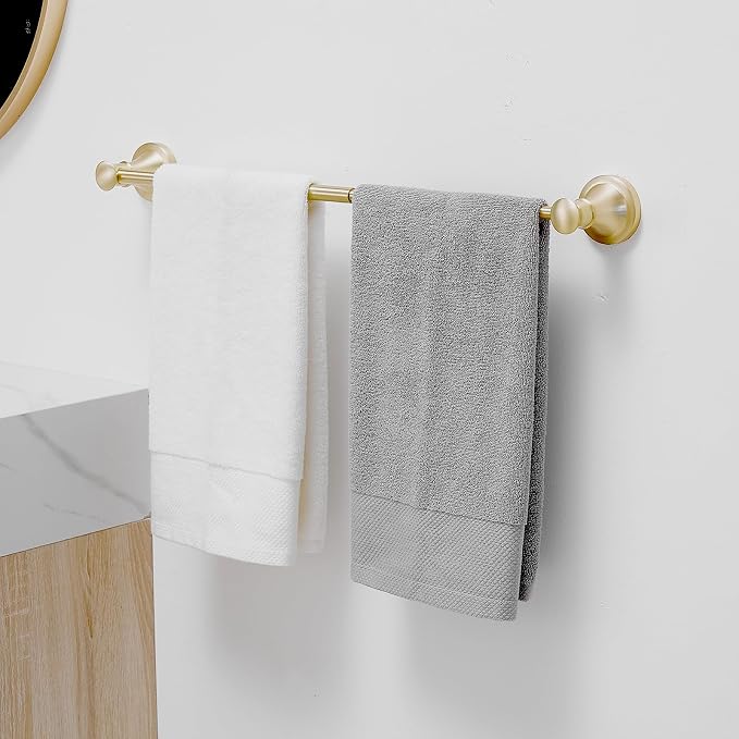 BESy Towel Racks for Bathroom Wall Mounted Bath Towel Bar Brushed Gold | Adjustable 16-26 In, Wall Mounted Towel Holder, Stainless Steel, Rustproof, Towel Bar Rod Hanger Hardware Accessories Hotel