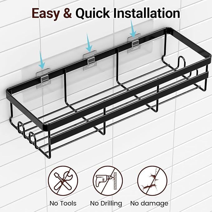 WOWBOX Shower Caddies 6 Pack - Adhesive Hanging Shower Shelf - Bathroom Organizers and Storage, No Drilling Stainless Shower Shelves for Home Decor, Bathroom Accessories (Large)