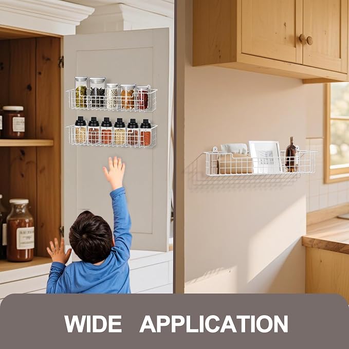 Spice Rack Wall Mount, 4-Pack Seasoning Organizer for Kitchen Storage Organization, Spice Holder Shelf Saving Space for Cabinet, RV, Pantry, Silver