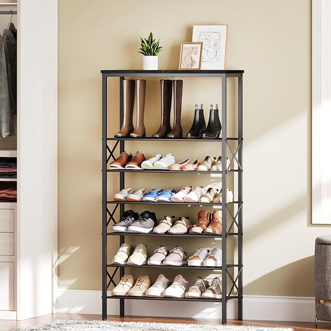 YATINEY 8 Tier Shoe Rack, Large Capacity Shoe Storage Organizer Holds 32 Pairs, Sturdy and Stable, for Entryway, Hallway, Closet, Dorm Room, Black SS08BB