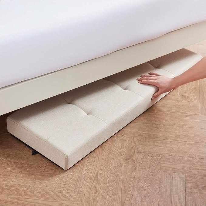 Ornavo Home 43" Large Storage Ottoman Bench with Legs, Beige | Foot Rest Stool; Ottoman with Hidden Storage; Ideal for Bedroom, Living Room, Entryway or Home Office
