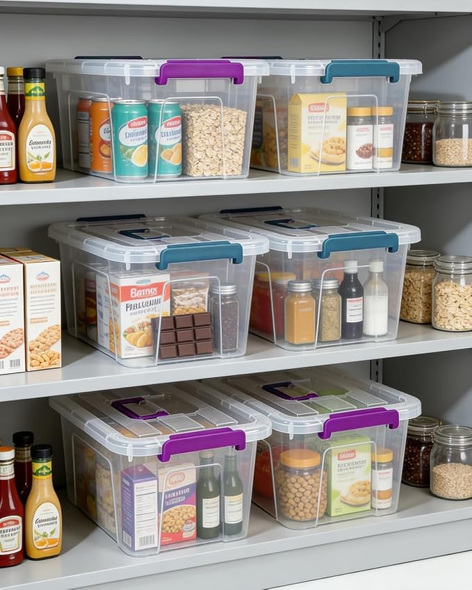 7Qt Storage Bins with Lids,6-Pack Clear Stackable Storage Containers With Lids Buckle Latches.Perfect for LEGO, Crafts, Office Supplies, and Dorm Room Organization,(Clear)