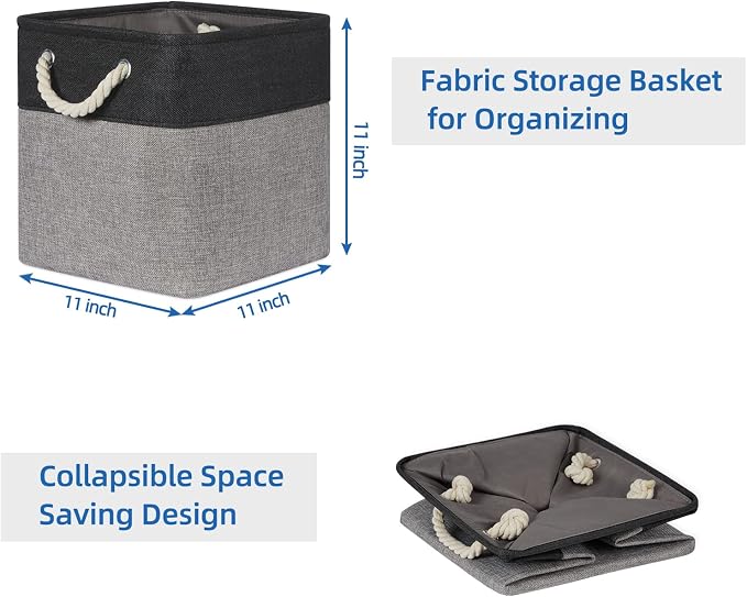 Temary Storage Baskets 4 Pack Fabric Storage Cubes Basket for Organizing, Collapsible Cloth Baskets with Handles for Shelves, Home, Closet (Black&Gray)