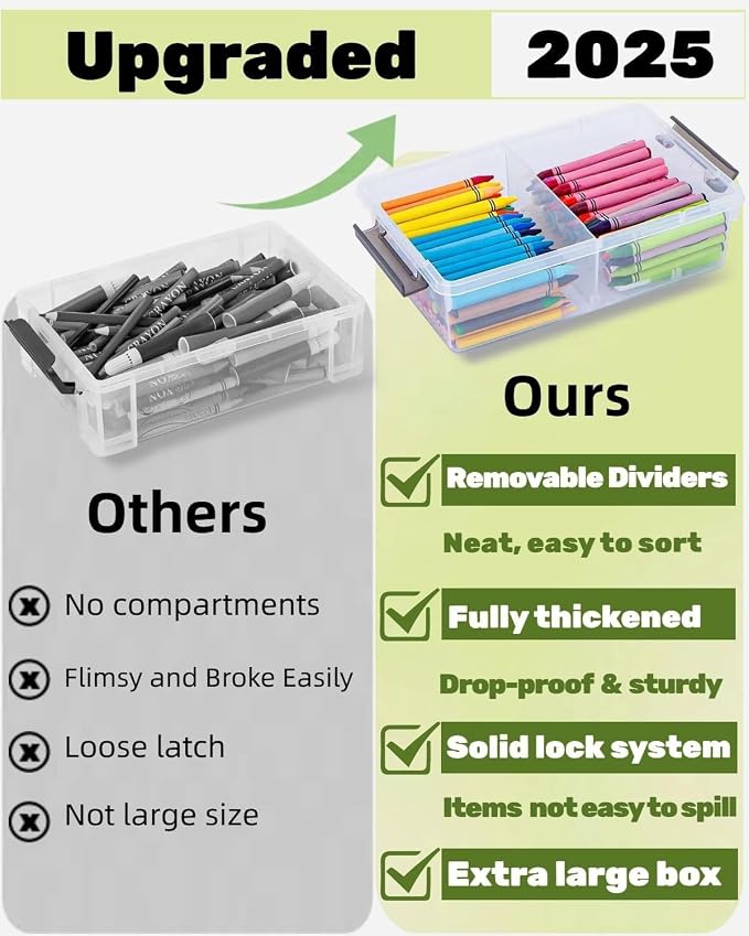 12 Pack Extra Large Pencil Box with Removable Divider, Thickened Pencil Case Bulk, Clear Crayon Marker Organizer Stackable Plastic Small Storage Containers for Pen Craft School Supplies(Grey)