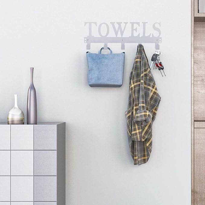 Kuhome Over The Door Hooks, Towel Hooks for Bathroom, Towel Rack Towel Holder for Bathroom Bedroom Kitchen Pool Beach Towels Bathrobe Wall Mount Hang on The Door Cabinet Cupboard (Silver Grey)