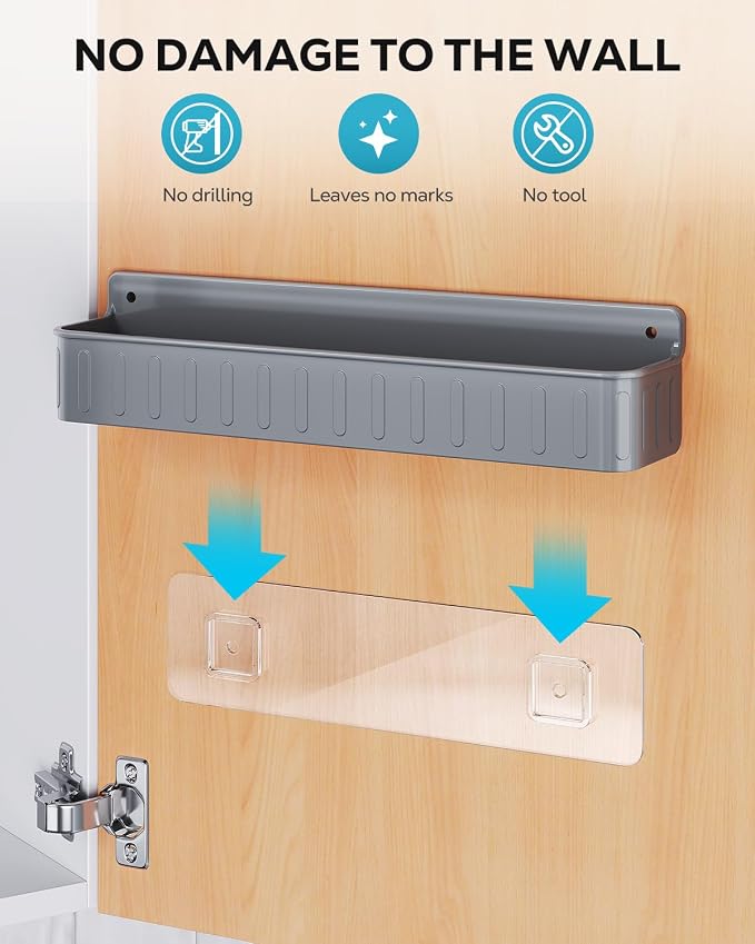 Nieifi Spice Rack Wall Mount, 4 Pack Grey, 2" Depth, Screw/Adhesive | Wall-Mounted with Removable Hooks Saves Counter Space, Fits 2" Deep Jars, Ideal for Kitchen Cabinets, Pantry Doors, and RVs.
