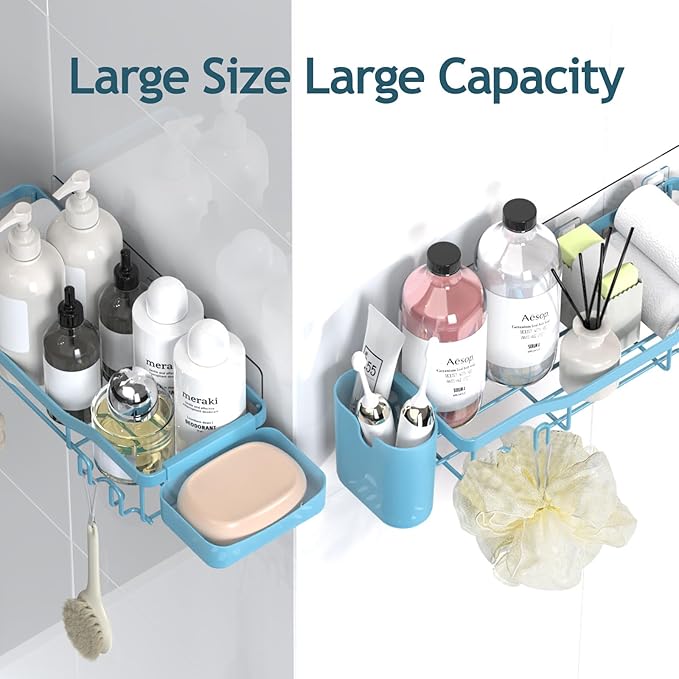 NESOMI Shower Caddy Adhesive Shower Organizer 8-Pack, Rustproof Stainless Steel Bathroom Shelves, Large Capacity No-Drill Rack Storage Accessories with Soap Dish Toothbrush Holder Hooks