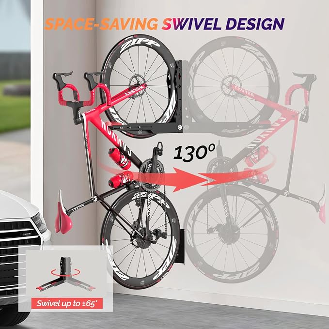 Swivel Bike Wall Mount, No Heavy Lifting Bike Wall Mount, Space-Saving Bike Rack Garage, Holds Up to 77 lbs, Vertical Bike Wall Hangers for Garage & Home Storage Solution, 2 Pack