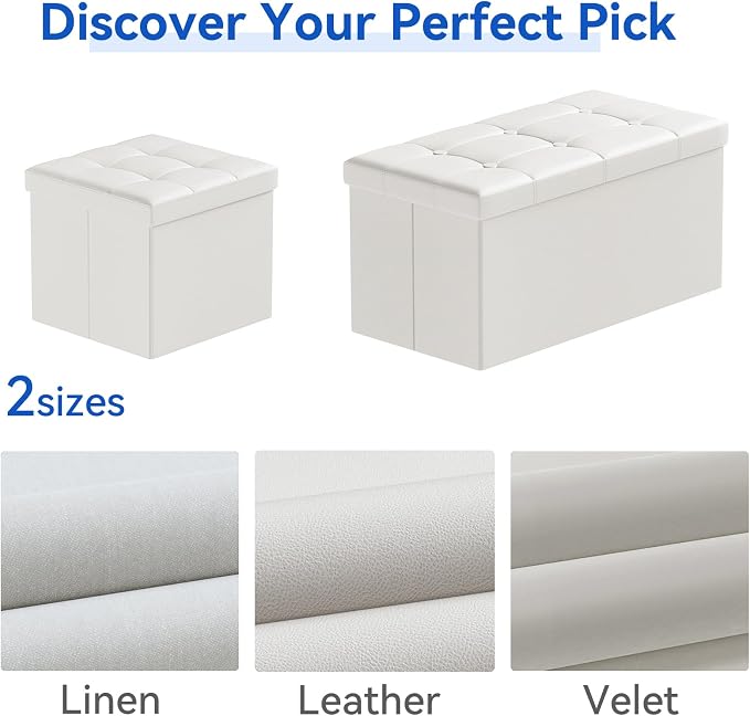 BRIAN & DANY 30 Inches Storage Ottoman Bench, Faux Leather Ottoman with Storage, Folding Bench Shoe, Foot Rest Stool, for Living Room, White