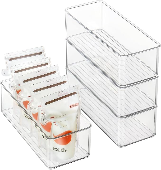 Heyuzb 4 PACK Freezer Organizer Bins Clear Stackable Storage Bins for Fridge Organization and Storage