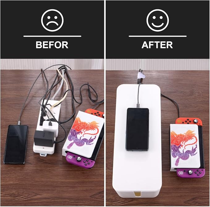 Tuwechen 3 Pack Cable Management Box, Cable Organizer Box to Hide Wires | Desk Cord Organizer with 18-Piece Cable Management, Power Strips Holder, for Home & Office, White
