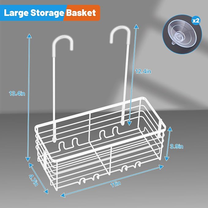 YUOROS Hanging Shower Caddy Shower Rack (White) | 304 Stainless Steel Bathroom Shower Organizer Caddies Shampoo Bracket