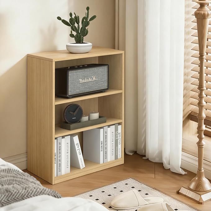 CTESNE【2026 Adjustable Shelves 3-Tier Bookcase, 71 inches, Wooden Open Display Floor Bookshelf (Oak Color)
