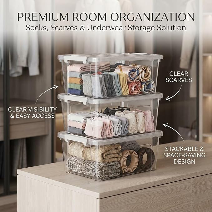 WYT 8-Quart Clear Plastic Storage Bins with Lids & Secure Latches, 3-Pack Organizer Container Box with Latch Buckles for Home, Kitchen, Closet, Garage
