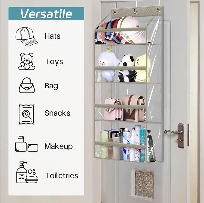 AOODA Clear Over the Door Hat Racks for Baseball Caps, Hold 48 Caps Hat Storage Organizer for Closet Wall, Deep Pockets Hanging Snapback Holder Shelves with 3 Hooks, Grey