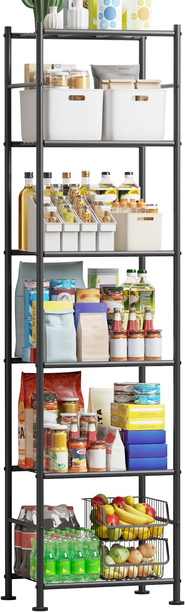 Sakugi Storage Shelves - 6 Tier Shelf Organizer, Sturdy Metal Garage Shelving with Adjustable Leveling Feet, Space-Saving Shelves Organizer for Pantry, Laundry, Kitchen (18" x 12" x 70", Black)