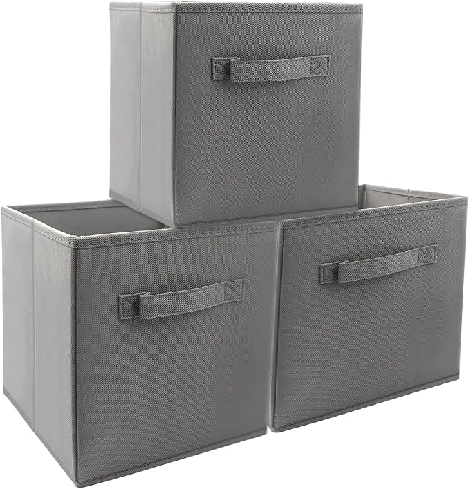 Mini Size 3-Pack Cube Storage Bins 9.0"x7.5"x7.5" Fabirc Foldable Closet Toy Organizer Collapsible Cloth Gray