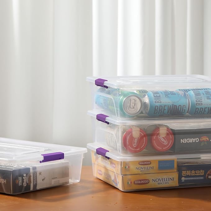 novelinks 10 Quart Clear Plastic Storage Containers with Lids (4 Pack) | Storage Bins with Lids, Stackable Small Clear Bins, Craft Storage Box, Paper Storage, Under Bed Storage Bins, Pencil Box