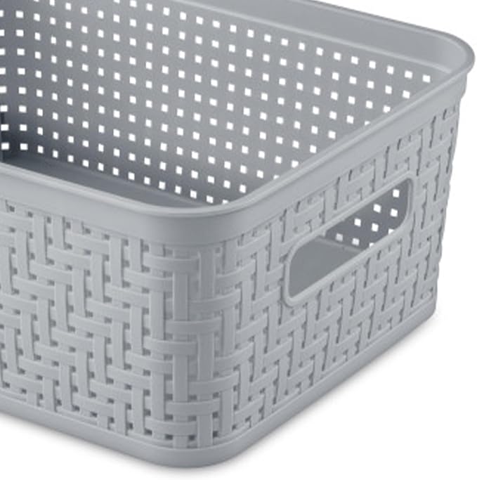 Sterilite 8 Pack Plastic Storage Bin Organization Containers, Small Baskets, Cement