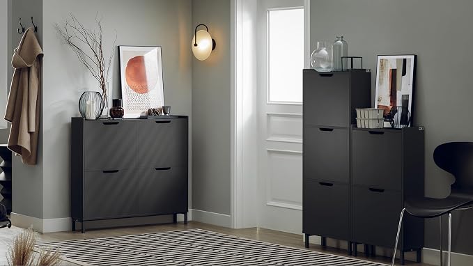 Haotian Slim Shoe Cabinet Entryway | Hidden Shoe Storage with Three Flip Drawers to Save Space, Freestanding Shoe Rack for Front Door, Entryway, Hallway (Black)
