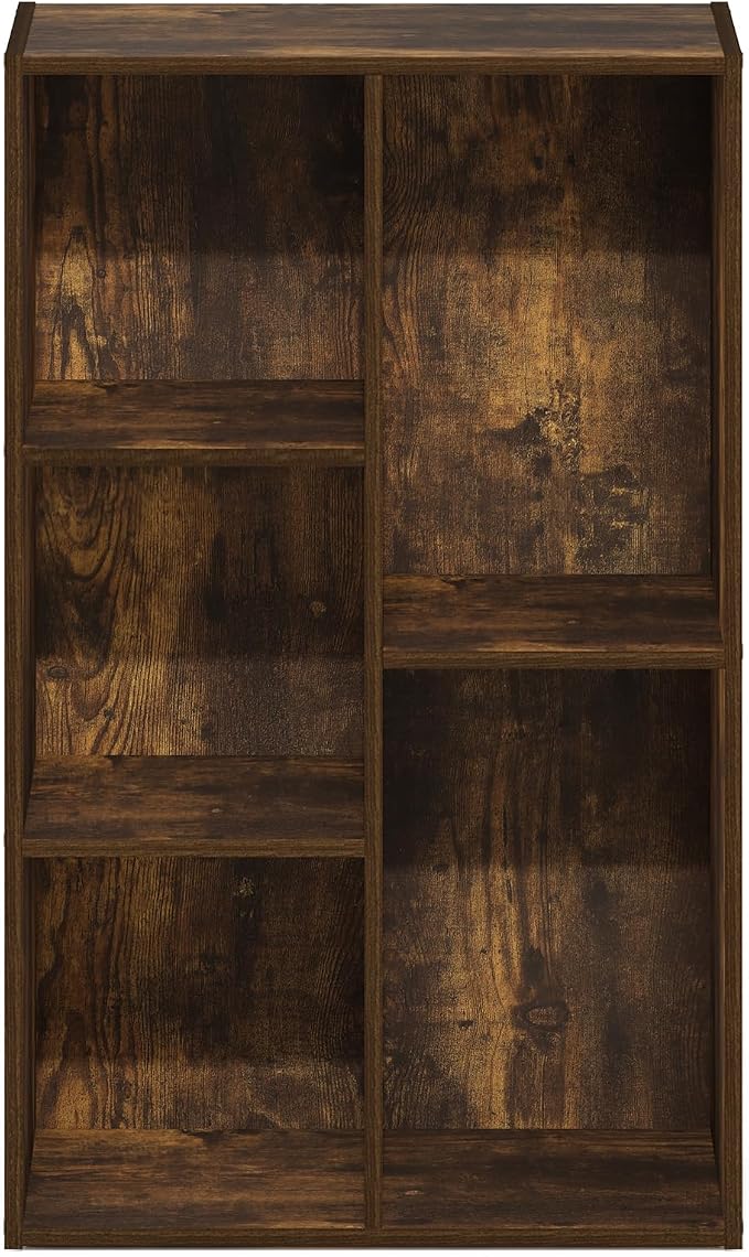 Furinno LUDER Book Shelf, 5-Cube Bookshelf, Open Storage Shelf Bookcase, Easy Assembly, 9.4" x 19.7" x 31.5", for Living Room, Bedroom, Home Office, Amber Pine