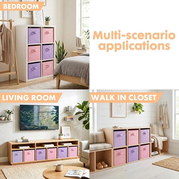 ShellKingdom Storage Bins, Foldable Fabric Storage Cubes And Cloth Storage | Storage Organizer For Closet And Toys, 10.5x10.5x11 INCH, 6 Pack (Lavender+Pink)
