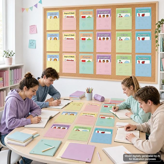 24Pcs Plastic Oversized Wall Pockets 12.6 X 9.4 Inch Hanging Wall File Organizer Hanging File Folders Holder Mail Organizer for Back to School Classroom Home Office Teaching Supplies (Pastel Color)