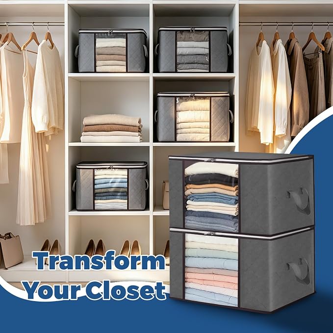 Pterying 8 Pack Clothes and Blanket Storage Bags for Closet | Reinforced Handle, Large Capacity, Clear Window, for Sweater, Comforter, Bedding