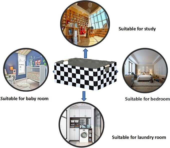Checkered Storage Basket Room Decor Gifts Basket Foldable Nursey Box Kids Hamper Storage Cube for Women Closet Organizer Boys Car Toys Bins with Handles