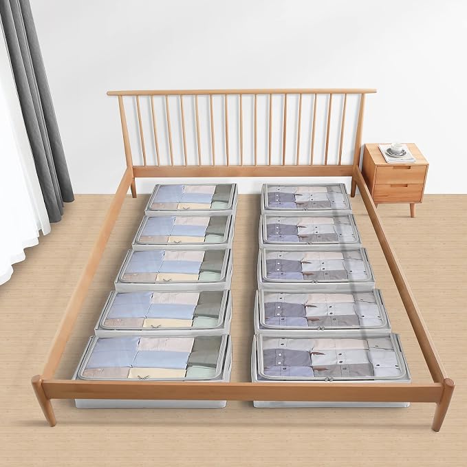 CYhom Under Bed Storage Bins Frame Storage Box Oxford Fabric Sturdy Underbed Container Foldable Stackable Large Capacity Clothes Organizer