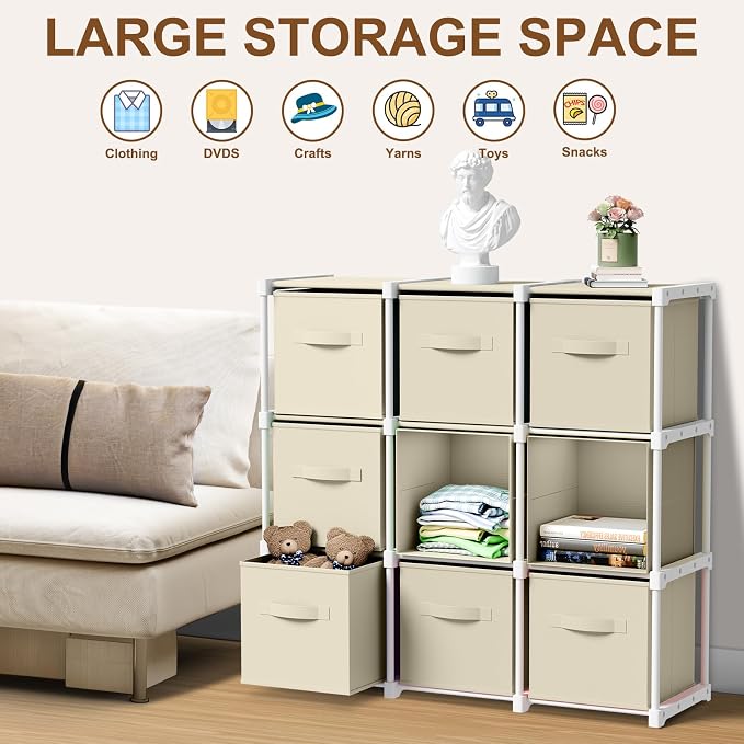 Briwooody 9 Cube Storage Organizer Storage Bins Shelf,Creamy White
