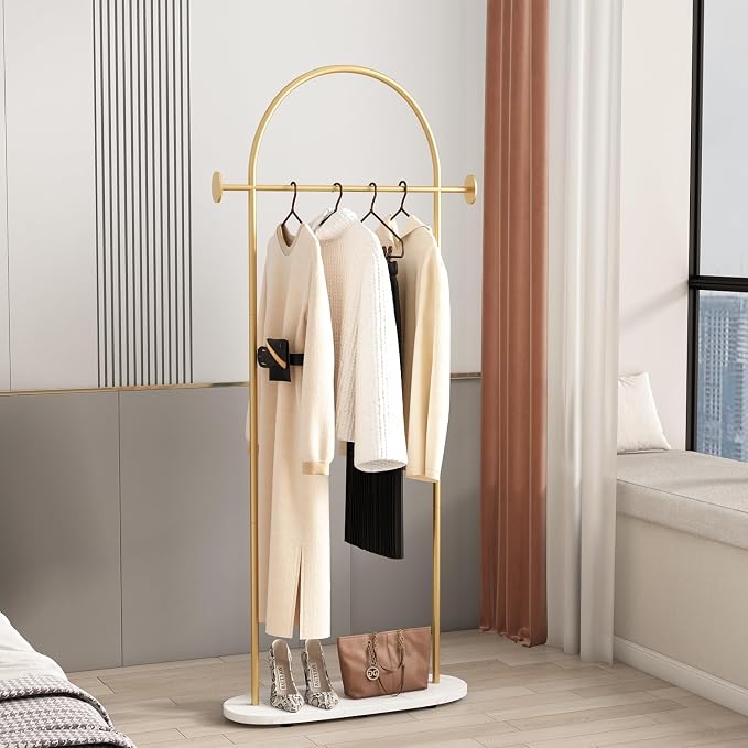 Gold Clothing Rack with Marble Base Heavy Duty Coat Rack for Entryway, Bedroom, Living Room, Boutiques-67''H