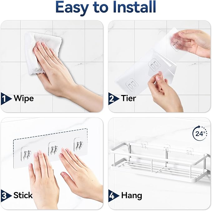 YASONIC Shower Caddy Adhesive, Rustproof Shower Organizer with Soap Holder, Large Capacity Shower Shelves for Inside Shower, No Drilling Bathroom Organizers and Storage for Home Decor(3 Pack White)