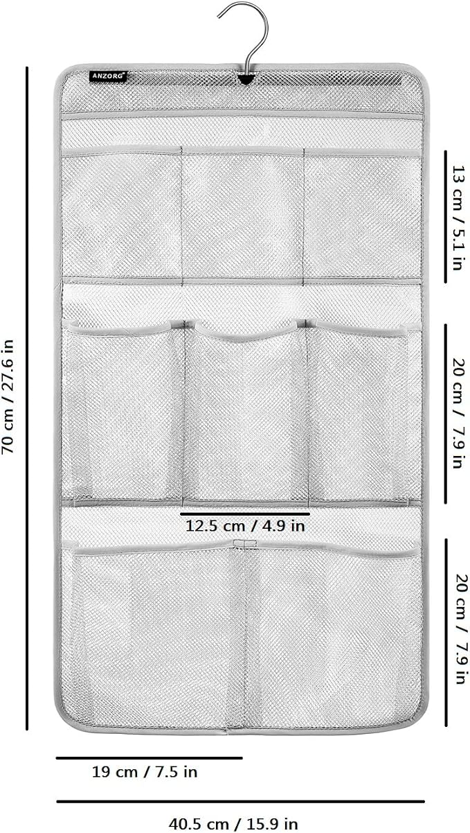 Mesh Shower Organizer Hanging Caddy Quick Dry Bathroom Storage for Toiletry Accessories with Rotating Hanger (8 Pockets)