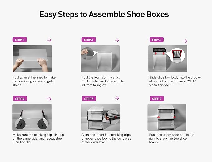 Kuject X-Large Shoe Storage Boxes 12 Pack, Clear Stackable Shoe Organizer | Shoe Case for Closet, Entryway & Under-Bed Storage, Drop-Front Design, Space-Saving Solution for Family Organization,Purple