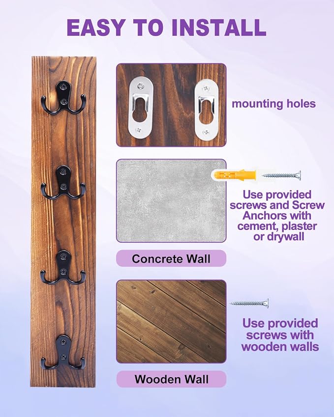 UCEC Vertical Wooden Key Holder with Hooks, Space-Saving Entry Organizer | Space-Saving Vertical Key Holder for Wall, Easy Install Home Organizer for Keys, Wallets, Pet Leashes & Living Room Decor