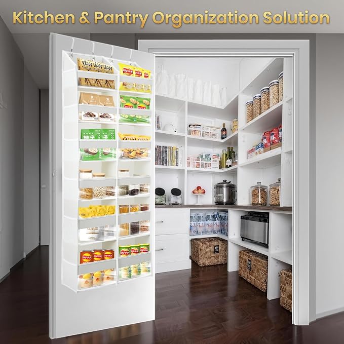 UPGRADED Over The Door Organizer, 6 Tiers Hanging Storage - Extra Thick 100D Fabric, 65lbs Huge Capacity, 12 Mesh Side Pockets, Over The Door Shoe Organizer & Hanging Closet Organizer (Transparent XL)