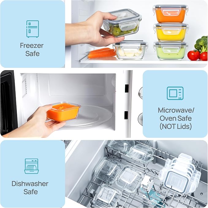 Vtopmart 5Pack 5oz Small Glass Storage Containers Set With Lids, Grey | Glass Meal Prep Food and Sauce Container Sets with Snap Airtight Lid for Microwave, Oven, Freezer and Dishwasher, BPA Free