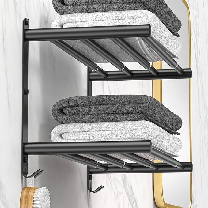 CAXIMSY Black Adjustable Towel Bar for Bathroom Wall Mount17-30.7inch Adhesive Shower Towel Rack Stainless Steel Bath Towel Holders for Toilet Kitchen Double Towel Hanger (Black Double Towel Rack)