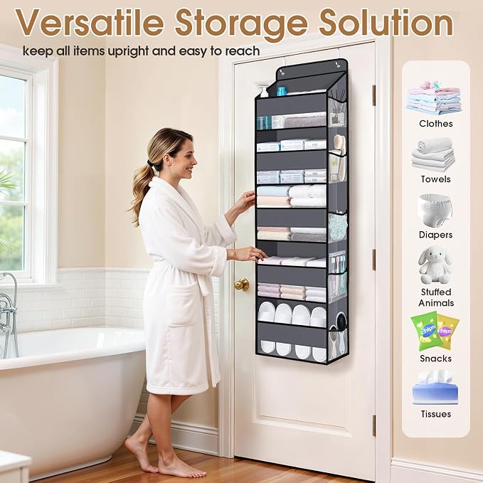 Over The Door Organizer Storage behind Door Hanging Organizer for Nursery | 5 Tier, 10 Side Pockets, Clear Window, Sturdy Construction, Space-Saving Storage for Closet, Bedroom, Bathroom & Nursery