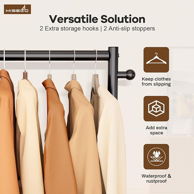MISSLO Heavy Duty Clothes Racks for Hanging Clothes 25mm Metal Clothing Rack with Shelves for Storage Rolling Garment Rack with Wheels for Bedroom, Laundry, Black, 28" x 15.5" x 60"