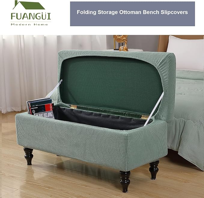 FUANGUI Ottoman Cover Slipcovers Rectangular Folding Stretch | Storage Bench Footrest Sofa Stool Covers Footstool Protector with Elastic Bottom, Removable Washable,Medium